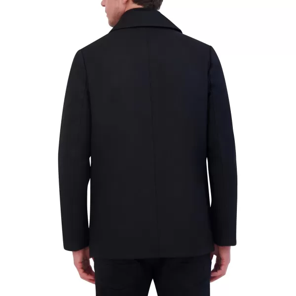 imageKenneth Cole Mens Double Breasted Bib Peacoat Pea Coat Black