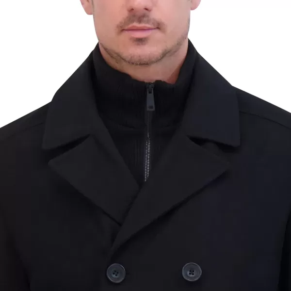 imageKenneth Cole Mens Double Breasted Bib Peacoat Pea Coat Black