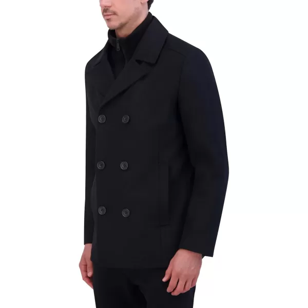 imageKenneth Cole Mens Double Breasted Bib Peacoat Pea Coat Black