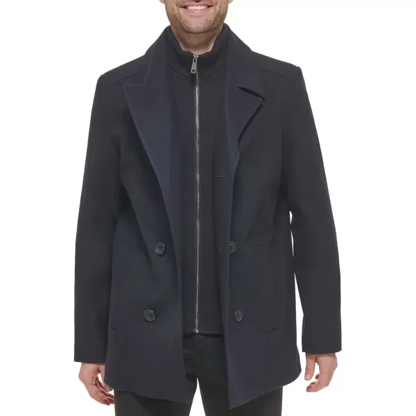 imageKenneth Cole Mens Double Breasted Bib Peacoat Pea Coat Navy