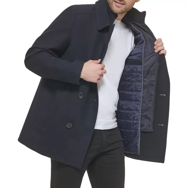 imageKenneth Cole Mens Double Breasted Bib Peacoat Pea Coat Navy