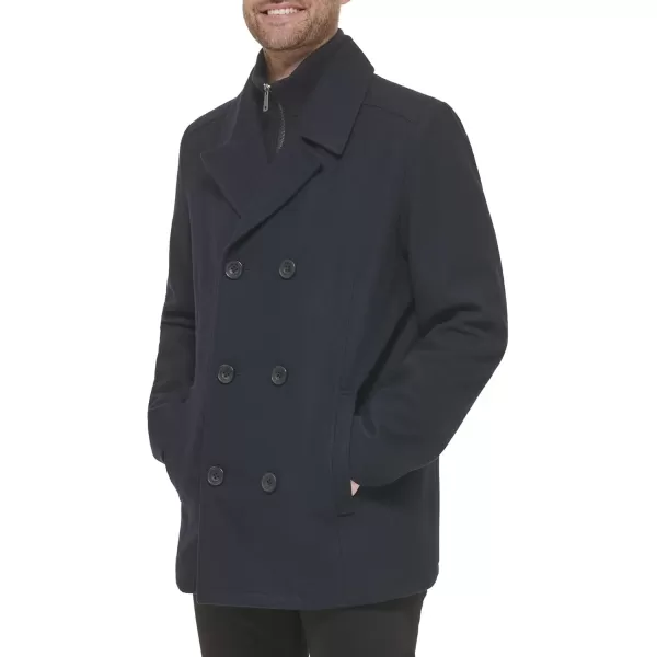 imageKenneth Cole Mens Double Breasted Bib Peacoat Pea Coat Navy