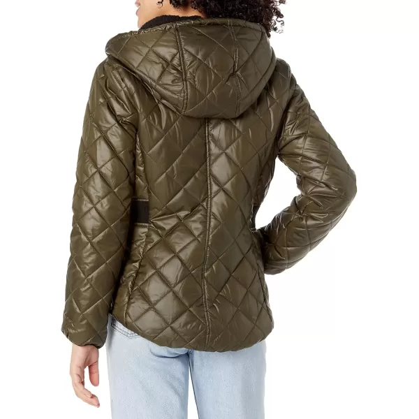 imageKenneth Cole Womens Quilted Puffer JacketRib Knit Olive