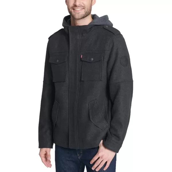 imageLevis Mens Wool Blend Hooded Military JacketCharcoal