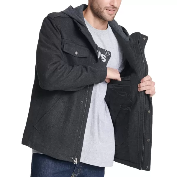 imageLevis Mens Wool Blend Hooded Military JacketCharcoal