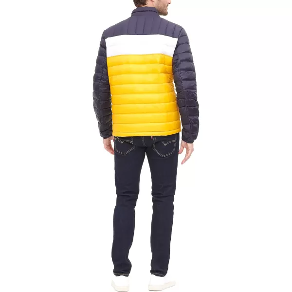 imageTommy Hilfiger Mens Packable Down Puffer JacketYellowNavy Color Block