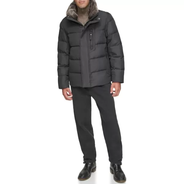 imageAndrew Marc Mens MidLength Puffer JacketBlack Faux Fur Collar