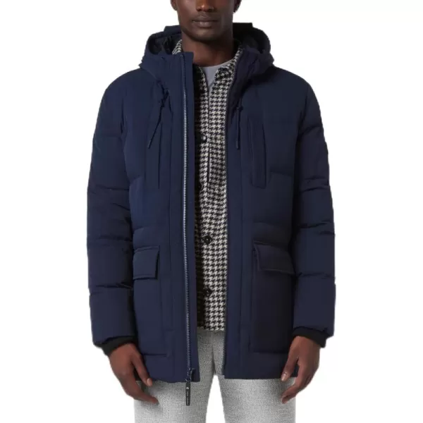 imageAndrew Marc Mens MidLength Puffer JacketNavy Silverton