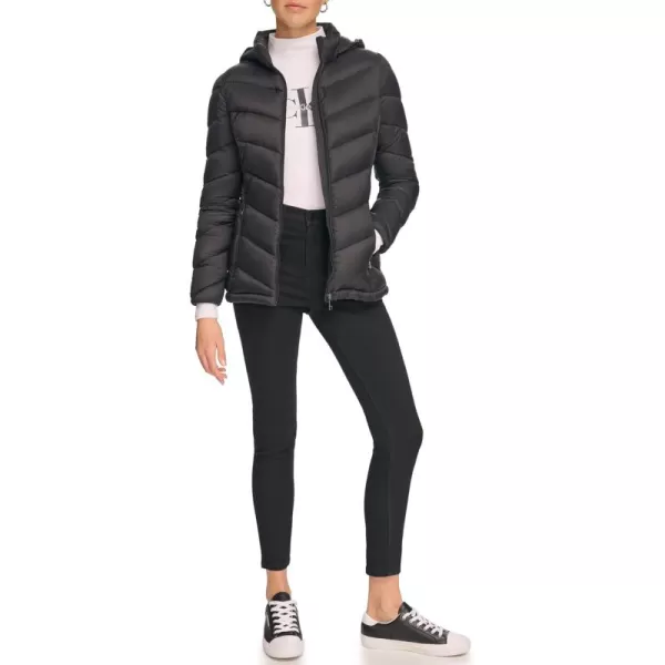 imageCalvin Klein Womens Lightweight Hooded Puffer JacketLightweight Chevron Black