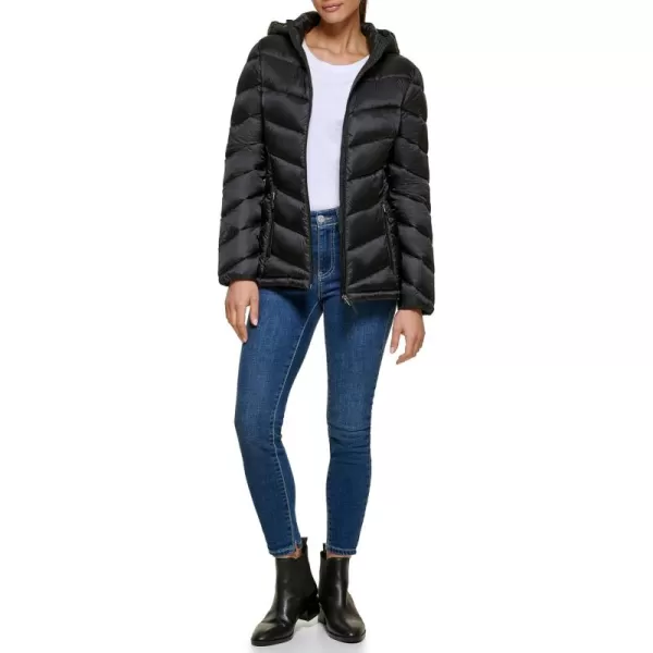 imageCalvin Klein Womens Lightweight Hooded Puffer JacketLightweight Chevron Ebony