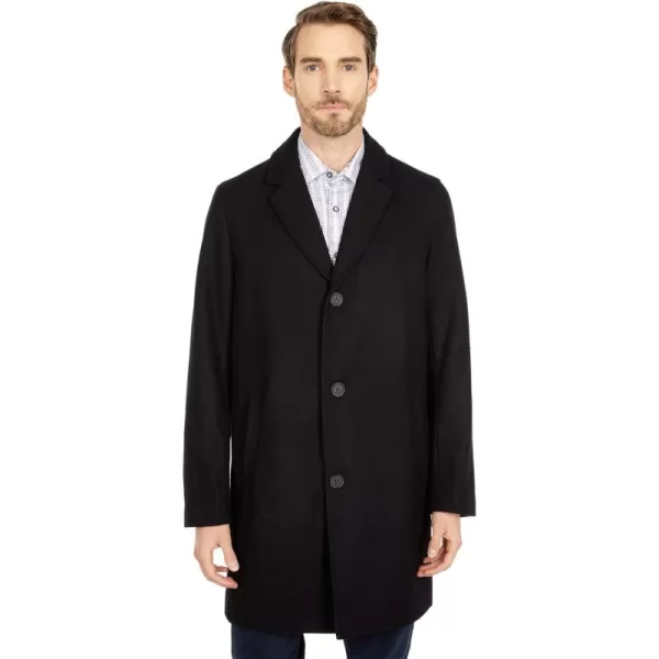 imageCole Haan Mens Melton Wool Notched Collar Coat With Welt Body PocketsBlack