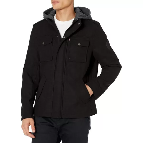 imageLevis Mens Wool Blend Hooded Military JacketBlack