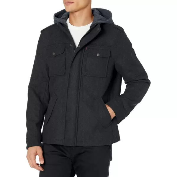 imageLevis Mens Wool Blend Hooded Military JacketCharcoal