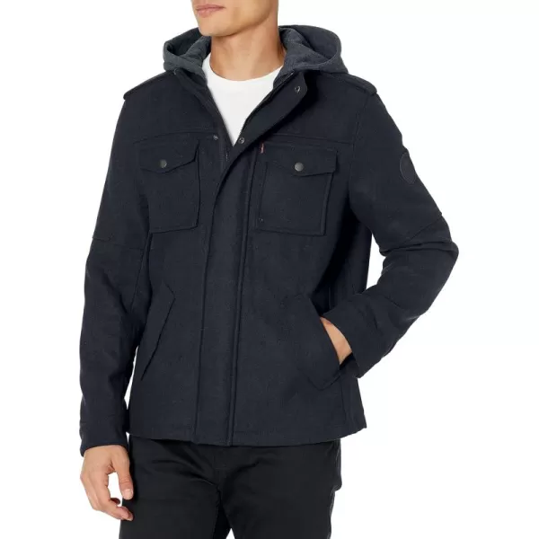 imageLevis Mens Wool Blend Hooded Military JacketNavy