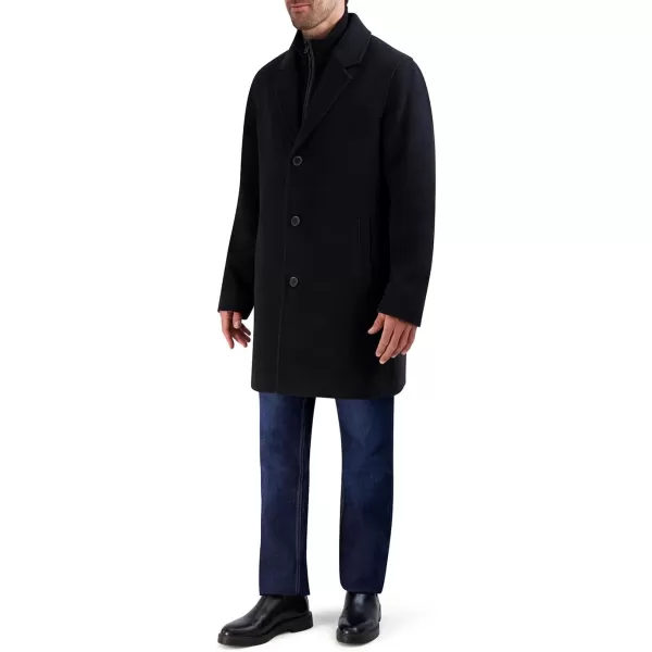 imageCole Haan Mens Car Coat with Rib Knit Bib and Faux Leather DetailBlack