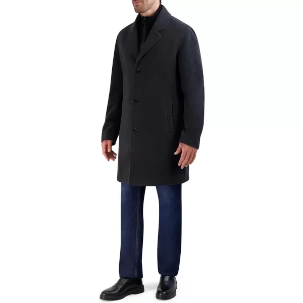 imageCole Haan Mens Car Coat with Rib Knit Bib and Faux Leather DetailCharcoal