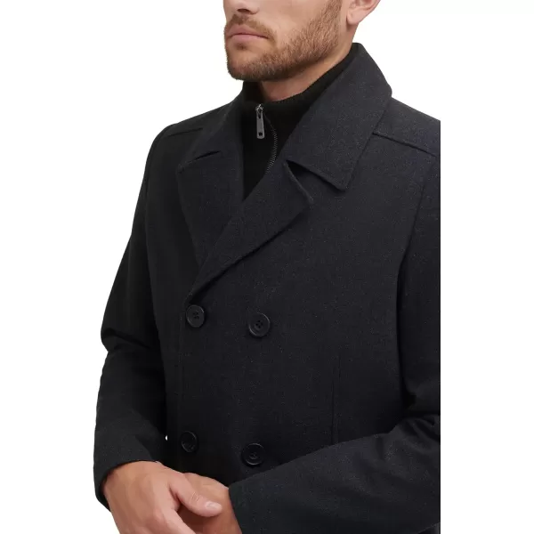 imageKenneth Cole Mens Double Breasted Bib Peacoat Pea Coat Charcoal