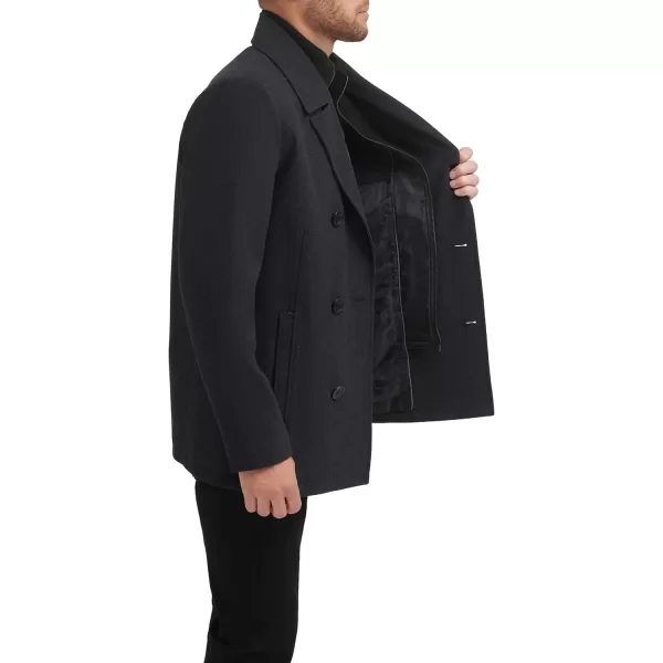 imageKenneth Cole Mens Double Breasted Bib Peacoat Pea Coat Charcoal