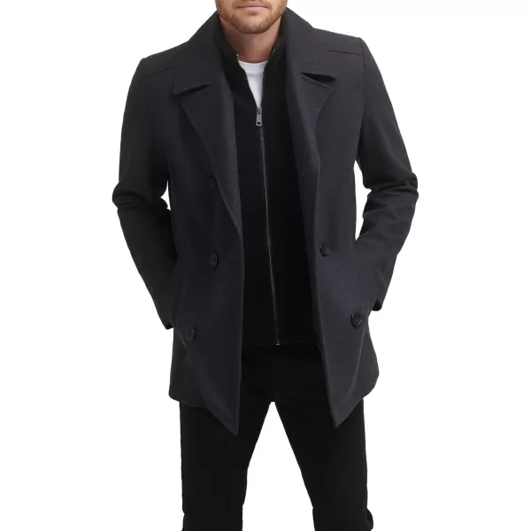 imageKenneth Cole Mens Double Breasted Bib Peacoat Pea Coat Charcoal