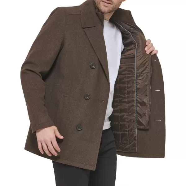 imageKenneth Cole Mens Double Breasted Bib Peacoat Pea Coat Medium Brown