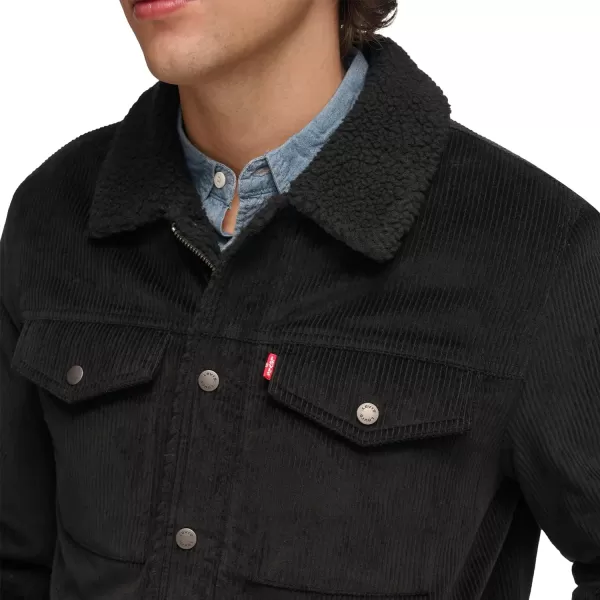 imageLevis Mens Corduroy Sherpa Lined Trucker JacketBlack Wide Wale Corduroy