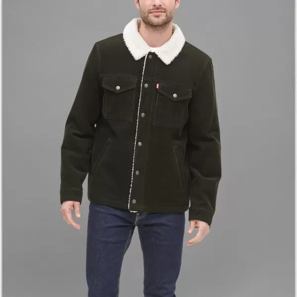 imageLevis Mens Corduroy Sherpa Lined Trucker JacketOlive Corduroy
