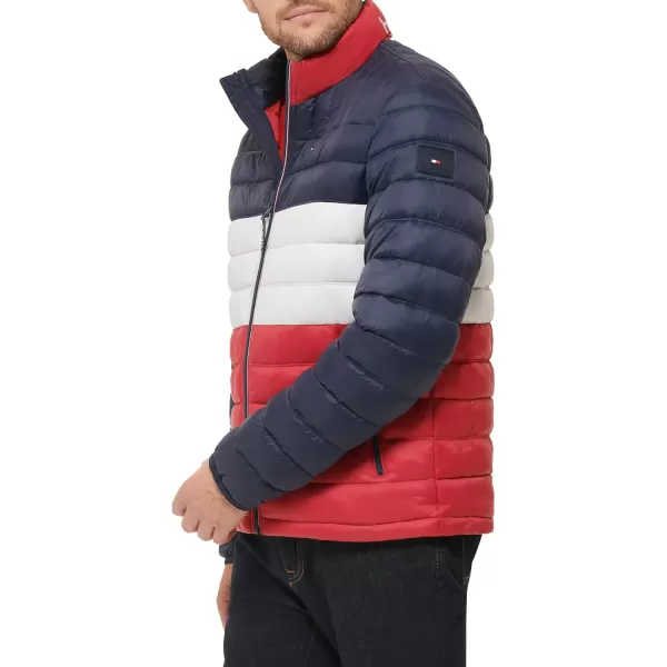 imageTommy Hilfiger Mens Legacy Ultra Loft Lightweight Packable Puffer Jacket Standard and Big ampamp TallMidnightIceRed Colorblock