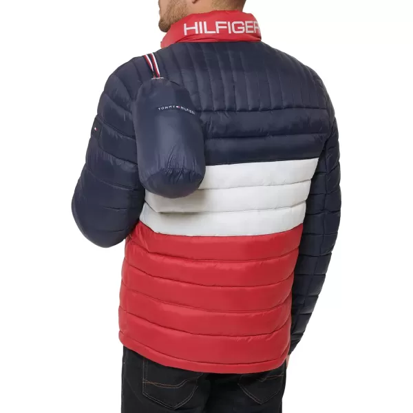 imageTommy Hilfiger Mens Legacy Ultra Loft Lightweight Packable Puffer Jacket Standard and Big ampamp TallMidnightIceRed Colorblock