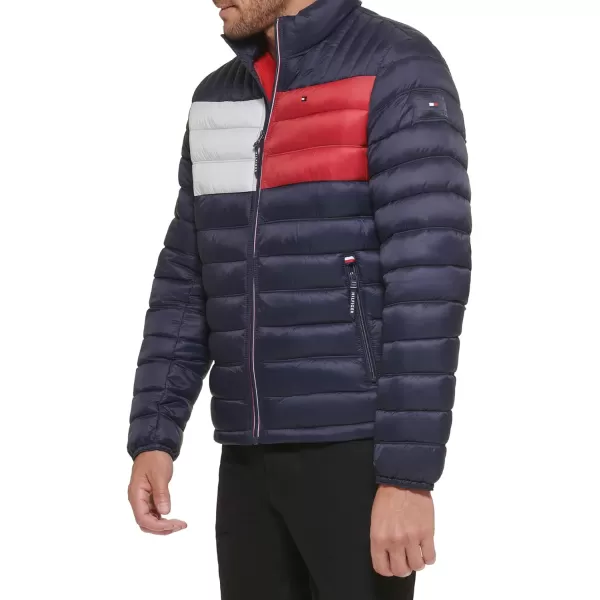 imageTommy Hilfiger Mens Legacy Ultra Loft Lightweight Packable Puffer Jacket Standard and Big ampamp TallNavy Flag Colorblock