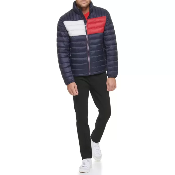 imageTommy Hilfiger Mens Legacy Ultra Loft Lightweight Packable Puffer Jacket Standard and Big ampamp TallNavy Flag Colorblock