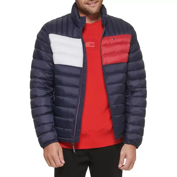 imageTommy Hilfiger Mens Legacy Ultra Loft Lightweight Packable Puffer Jacket Standard and Big ampamp TallNavy Flag Colorblock