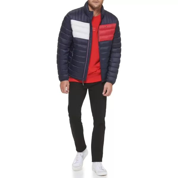 imageTommy Hilfiger Mens Legacy Ultra Loft Lightweight Packable Puffer Jacket Standard and Big ampamp TallNavy Flag Colorblock