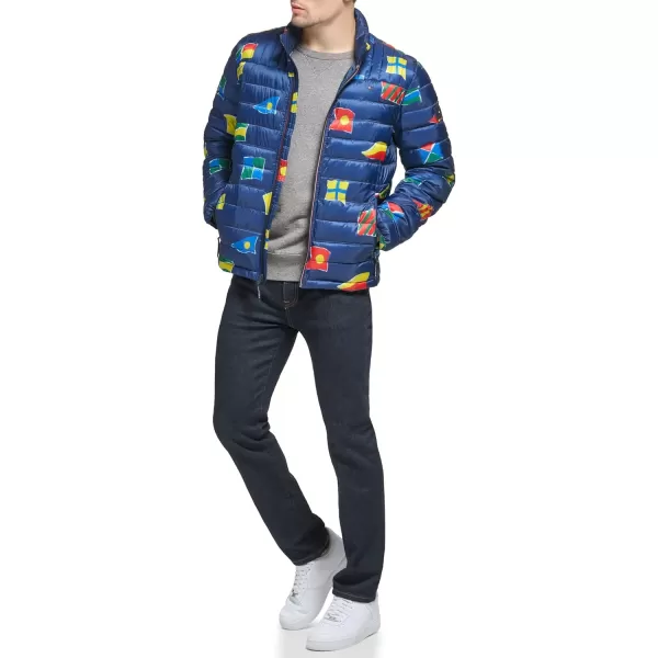 imageTommy Hilfiger Mens Legacy Ultra Loft Lightweight Packable Puffer Jacket Standard and Big ampamp TallNavy Flag Print