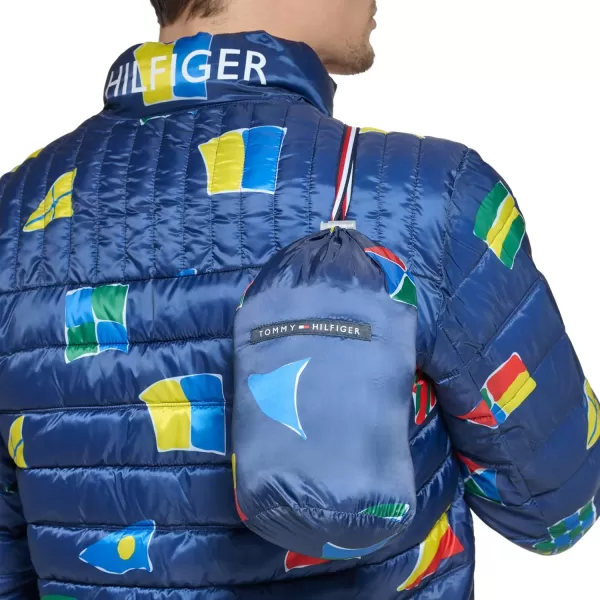 imageTommy Hilfiger Mens Legacy Ultra Loft Lightweight Packable Puffer Jacket Standard and Big ampamp TallNavy Flag Print