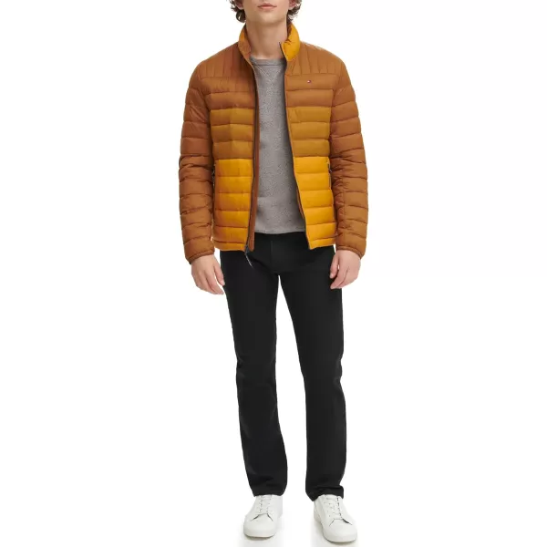 imageTommy Hilfiger Mens Legacy Ultra Loft Lightweight Packable Puffer Jacket Standard and Big ampamp TallTanBrown Colorblock