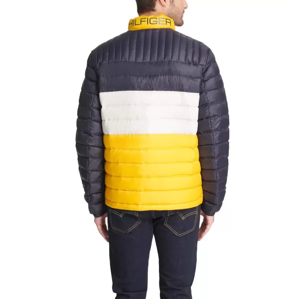 imageTommy Hilfiger Mens Legacy Ultra Loft Lightweight Packable Puffer Jacket Standard and Big ampamp TallYellowNavy Color Block