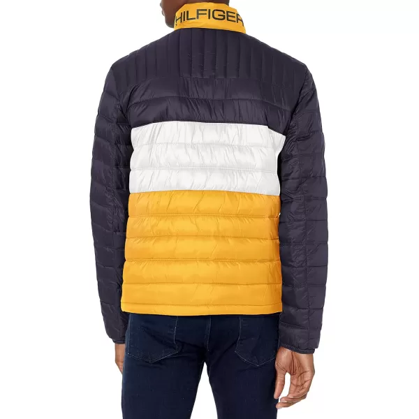 imageTommy Hilfiger Mens Legacy Ultra Loft Lightweight Packable Puffer Jacket Standard and Big ampamp TallYellowNavy Color Block