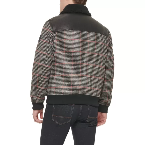 imageTommy Hilfiger Mens Mixed Media Wool Blend Sherpa Collar BomberPlaid