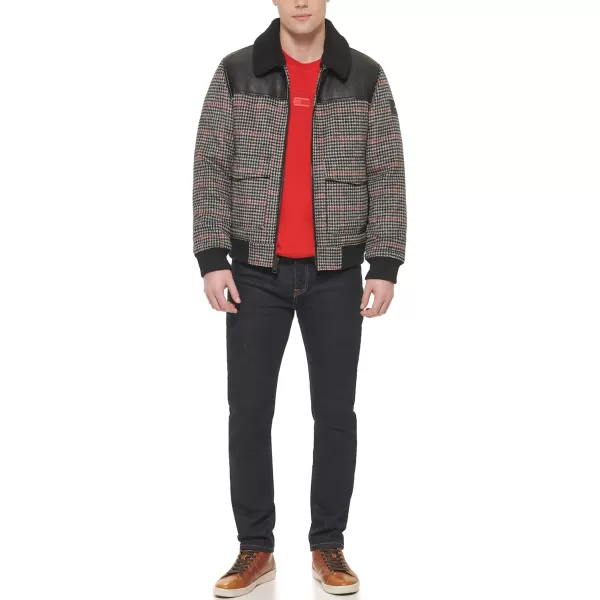 imageTommy Hilfiger Mens Mixed Media Wool Blend Sherpa Collar BomberPlaid