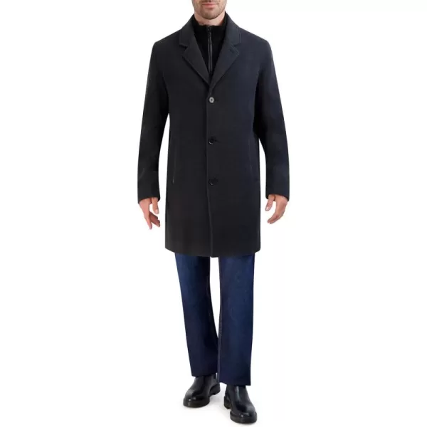 imageCole Haan Mens Car Coat with Rib Knit Bib and Faux Leather DetailCharcoal