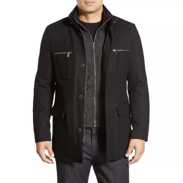 imageCole Haan Mens Wool Melton Coat with Nylon BibBlack