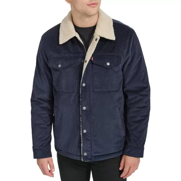 imageLevis Mens Corduroy Sherpa Lined Trucker JacketNavy Wide Wale Corduroy