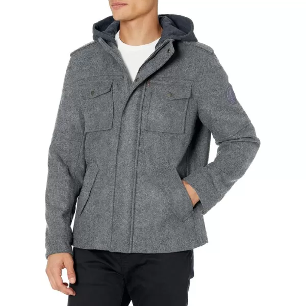 imageLevis Mens Wool Blend Hooded Military Jacket Regular ampamp Big ampamp Tall SizesLt Grey