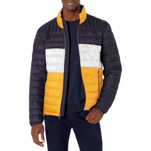 imageTommy Hilfiger Mens Legacy Ultra Loft Lightweight Packable Puffer Jacket Standard and Big ampamp TallYellowNavy Color Block