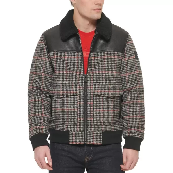 imageTommy Hilfiger Mens Mixed Media Wool Blend Sherpa Collar BomberPlaid