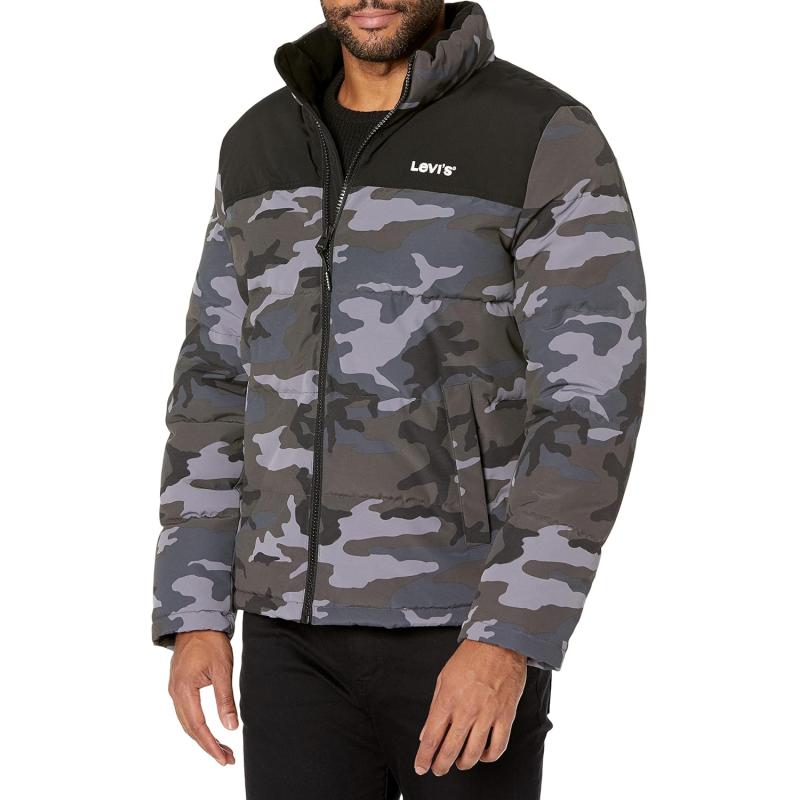 imageLevis mens Arctic Cloth Retro Bubble Puffer JacketGrey CamouflageBlack