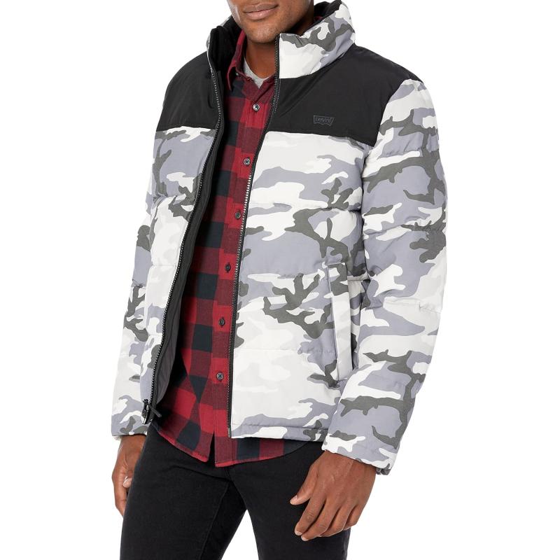 imageLevis mens Arctic Cloth Retro Bubble Puffer JacketWhite Camo Tonal Logo