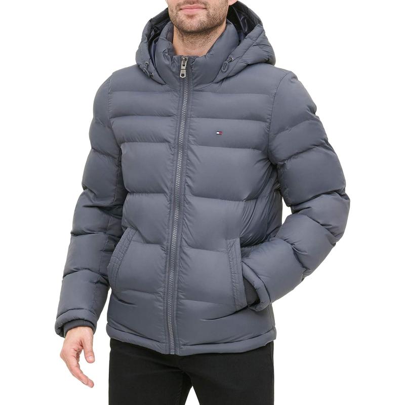 imageTommy Hilfiger Mens Down Alternative Hooded Puffer Jacket Standard and Big ampamp TallCharcoal