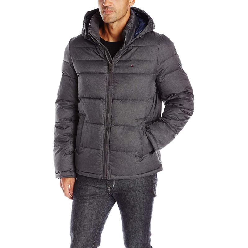 imageTommy Hilfiger Mens Down Alternative Hooded Puffer Jacket Standard and Big ampamp TallHeather Charcoal
