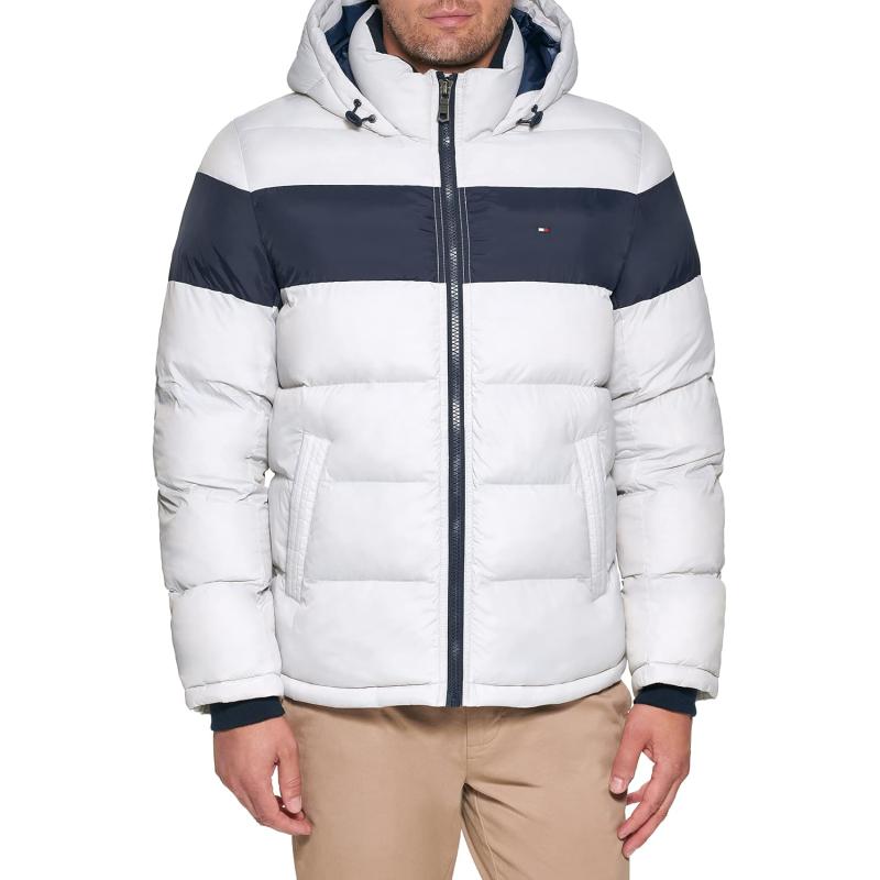 imageTommy Hilfiger Mens Down Alternative Hooded Puffer Jacket Standard and Big ampamp TallIce Midnight Stripe